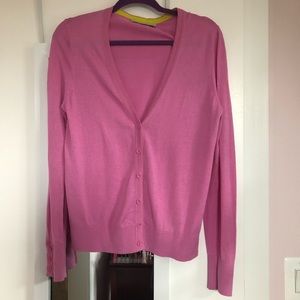 LOFT Pink Cardigan with yellow trim details